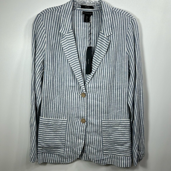 Tahari 100% linen blue and white striped jacket size small. NWT. - Picture 1 of 9